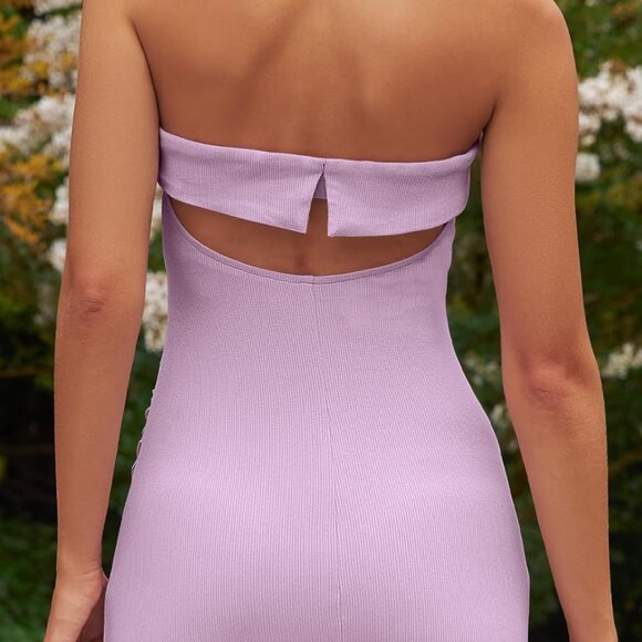 Women's Lilac Strapless Max Dress Sleeveless Backless Slim Fit Evening Wear - Picture 5 of 8
